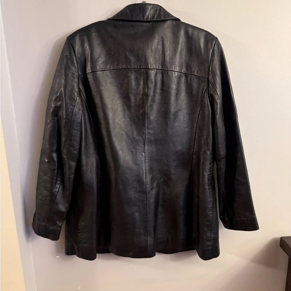 Nine West Black Leather Jacket | Women’s Large | Classic Button Front